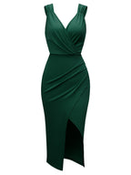 Stunncal Celebrities Elegant Solid Solid Color V Neck Waist Skirt Dresses